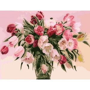 Картина за номерами "Тюльпани у вазі" ідейки полотно на підрамнику 40x50см КНО1072