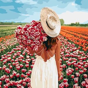 Картина за номерами "Оберемок тюльпанів" ідейки полотно на підрамнику 40x40см КНО4725