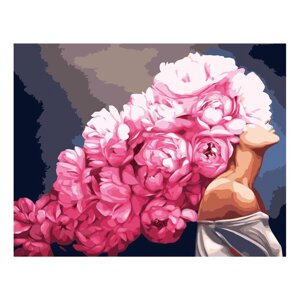 Картина за номерами Strateg Дівчина з рожевими півоніями, 40х50 см