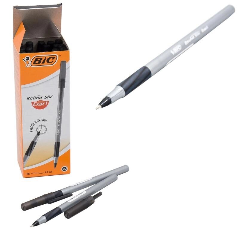 Ручка BIC Round Stic Exact 0.7 мм чорна від компанії Оптово-роздрібний магазин канцтоварів «ШКОЛЯРИК» - фото 1