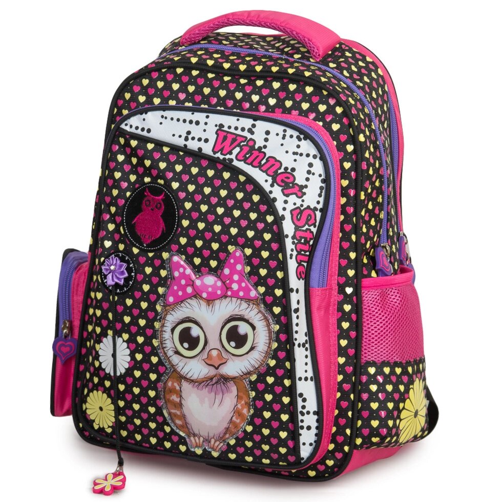 Рюкзак шкільний для дівчаток Winner 194-1 Чорний з рожевим від компанії Оптово-роздрібний магазин канцтоварів «ШКОЛЯРИК» - фото 1