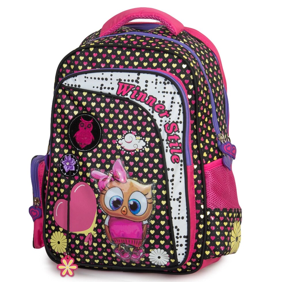 Рюкзак шкільний для дівчаток Winner 194-2 Чорно-рожевий від компанії Оптово-роздрібний магазин канцтоварів «ШКОЛЯРИК» - фото 1