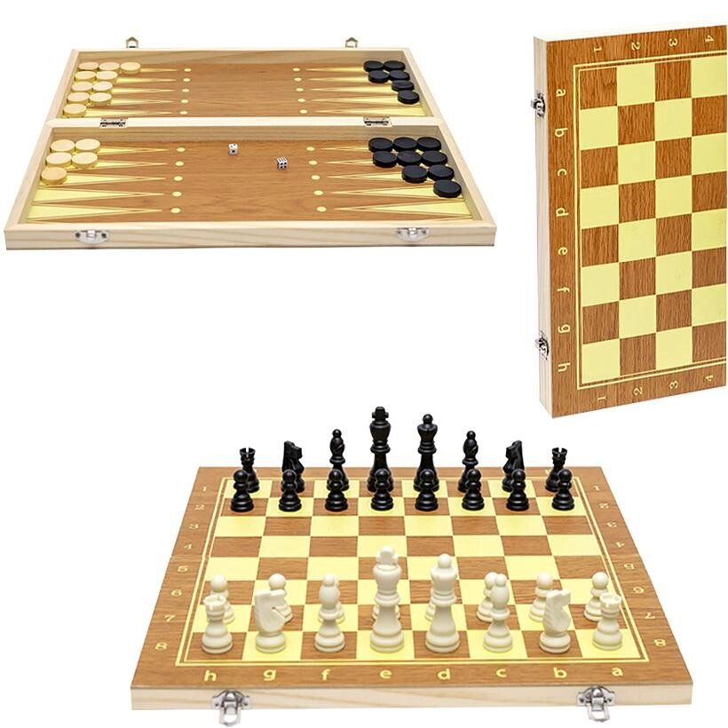 Шахи дерев'яні 3 в 1, 30см 622А від компанії Оптово-роздрібний магазин канцтоварів «ШКОЛЯРИК» - фото 1