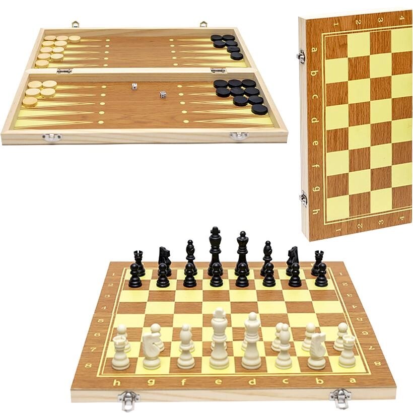 Шахи дерев'яні 3 в 1, 35см 623А від компанії Оптово-роздрібний магазин канцтоварів «ШКОЛЯРИК» - фото 1