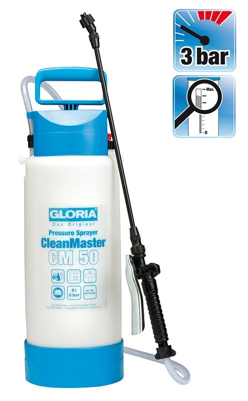 GLORIA Оприскувач 5л CleanMaster CM50 для клінінгу, під Каустік від компанії Станмастер - фото 1