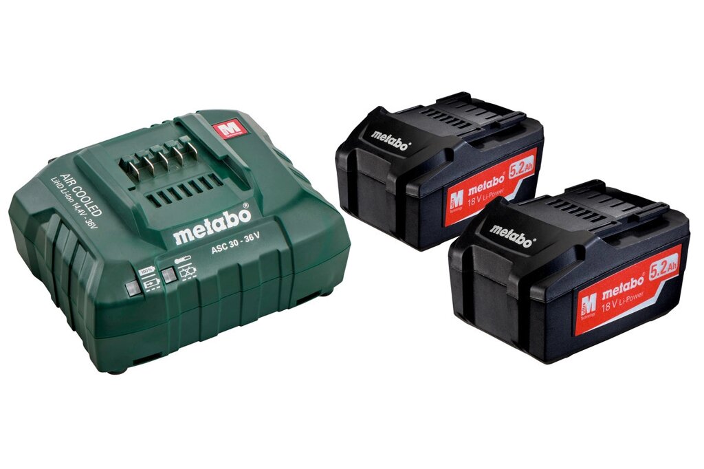 Комплект акумуляторів + зарядний пристрій Metabo Li-Power 2x5 від компанії Станмастер - фото 1