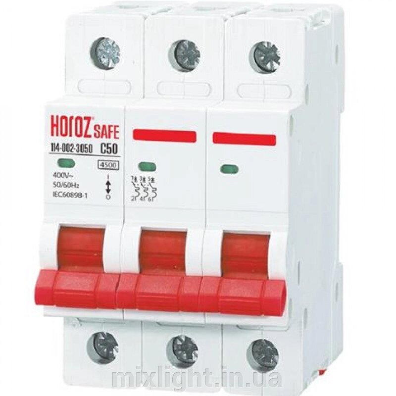 Автомат трьохполюсний 3Р 50А C 4,5 кА 400V Safe Horoz Electric 114-002-3050-010 від компанії Mixlight - фото 1