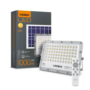 Автономний LED прожектор з пультом на сонячній батареї 50W 1000LM 5000K 3.2V IP65 VIDEX VL-FSO2-505