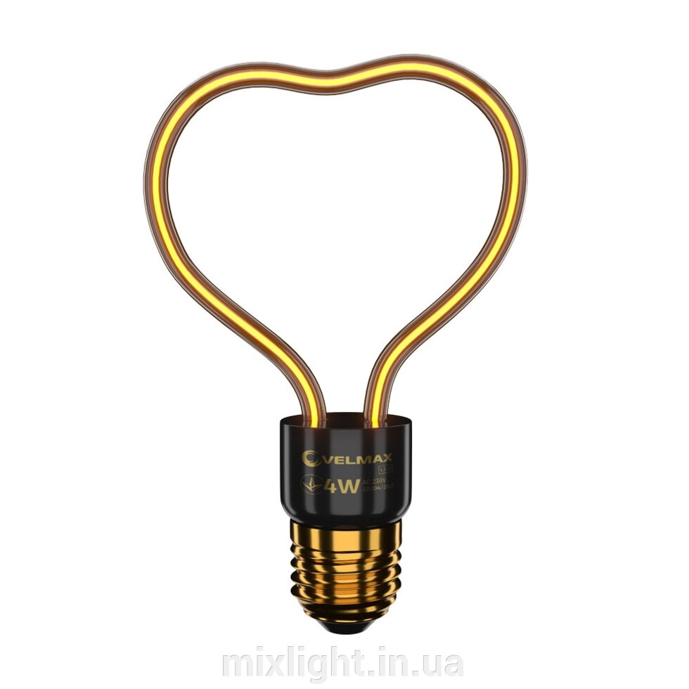 Декоративна філаментна LED лампа VELMAX V-Filament-Decor-Серце 4W E27 2700K 260Lm, лампа Серце світлодіод. від компанії Mixlight - фото 1