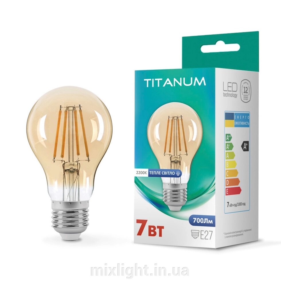 Лампа LED филаментная TITANUM Filament A60 7W E27 2200K бронза TLFA6007272A від компанії Mixlight - фото 1