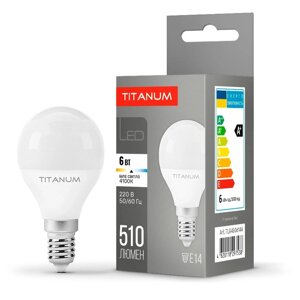 Лампа світлодіодна LED G45 кулька 6W E14 4100K 510 lm titanum