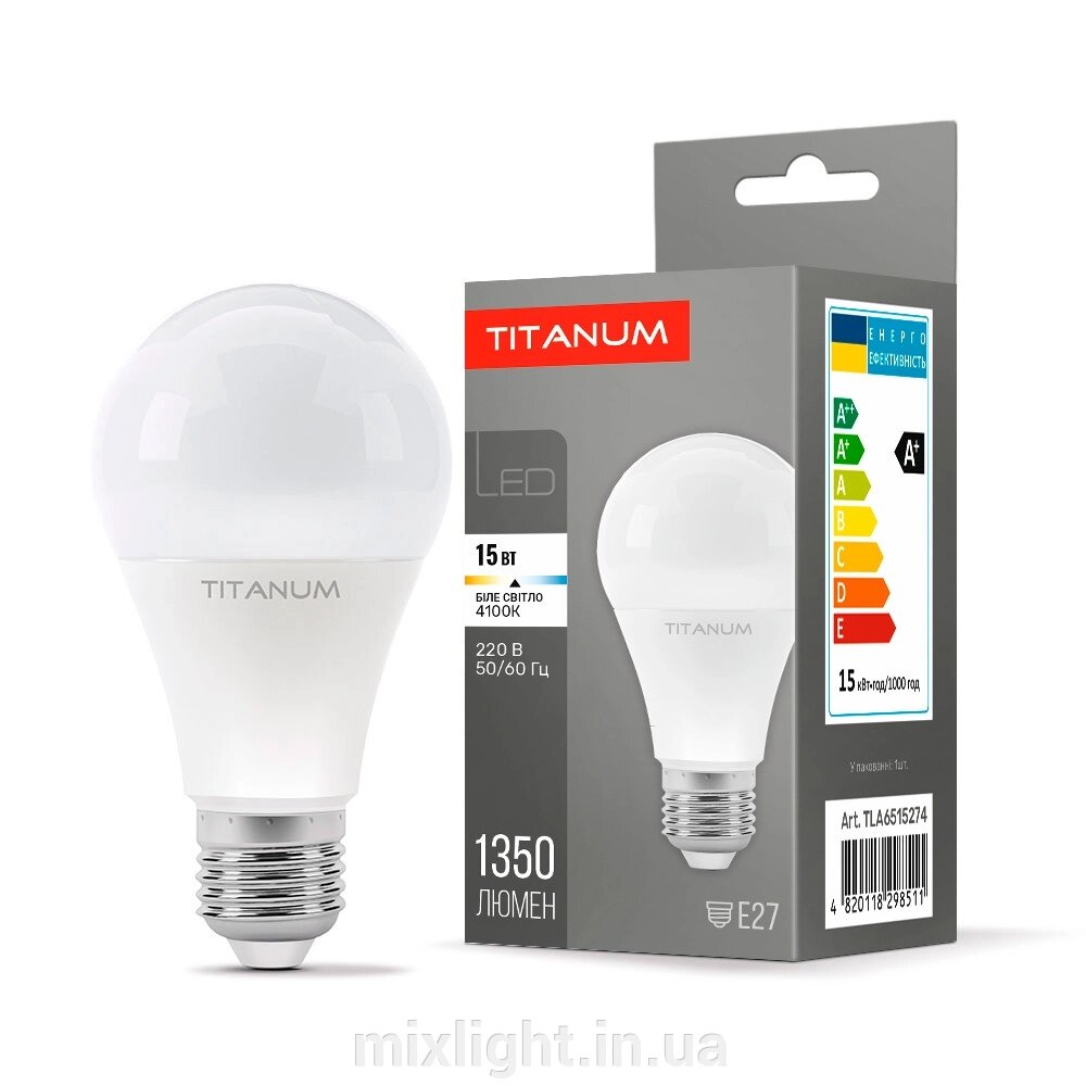 Лампа світлодіодна A65 груша 15W E27 4100K 1350 Lm TITANUM від компанії Mixlight - фото 1