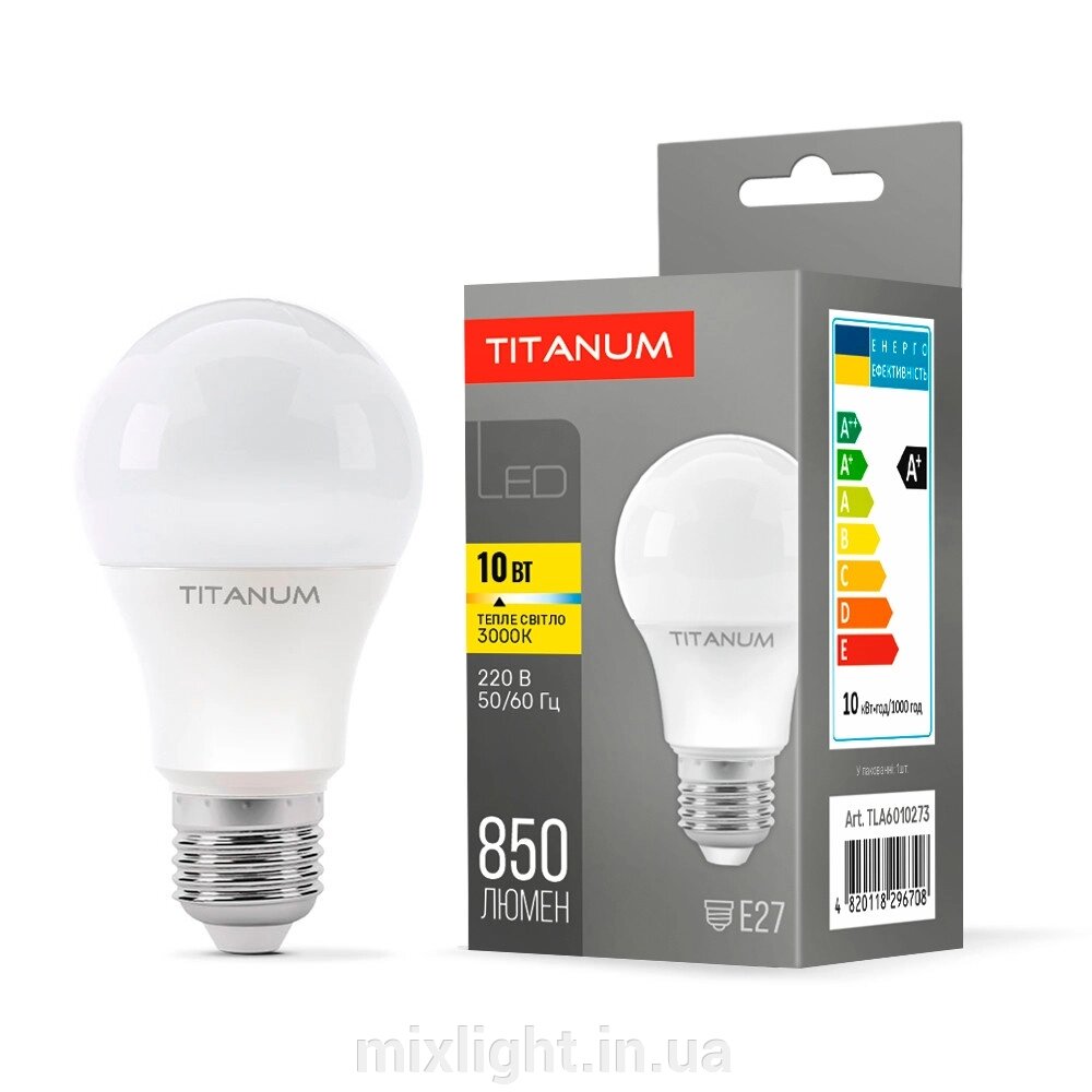 Лампа світлодіодна LED A60 груша 10W E27 3000K 850 Lm TITANUM від компанії Mixlight - фото 1