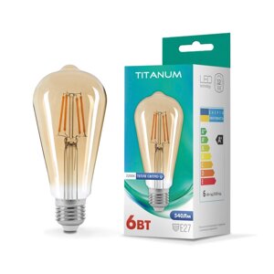 LED лампа titanum filament ST64 6W E27 2200K бронза VIDEX філамент TLFST6406272A