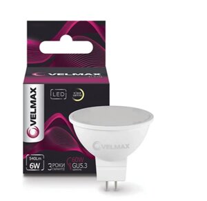 LED лампа velmax V-MR16 6W 12V GU5,3 4100K 540lm, світлодіодна лампа