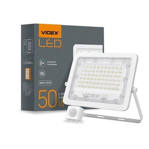 Прожектор LED 50W 5000K VIDEX з датчиком руху та освітлення VL-F2e505W-S