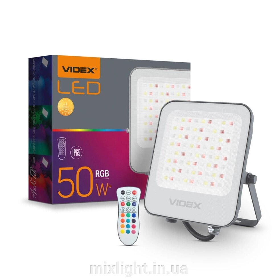 LED прожектор 50W RGB з пультом керування 220V VIDEX вуличний VL-F3-50-RGB від компанії Mixlight - фото 1