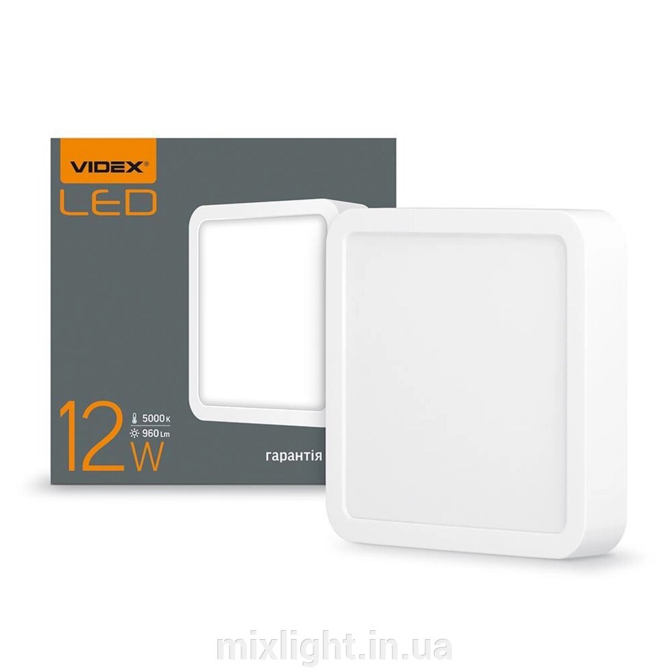 LED світильник 12W накладної квадрат VIDEX 5000K білий VL-DLSS-125 від компанії Mixlight - фото 1