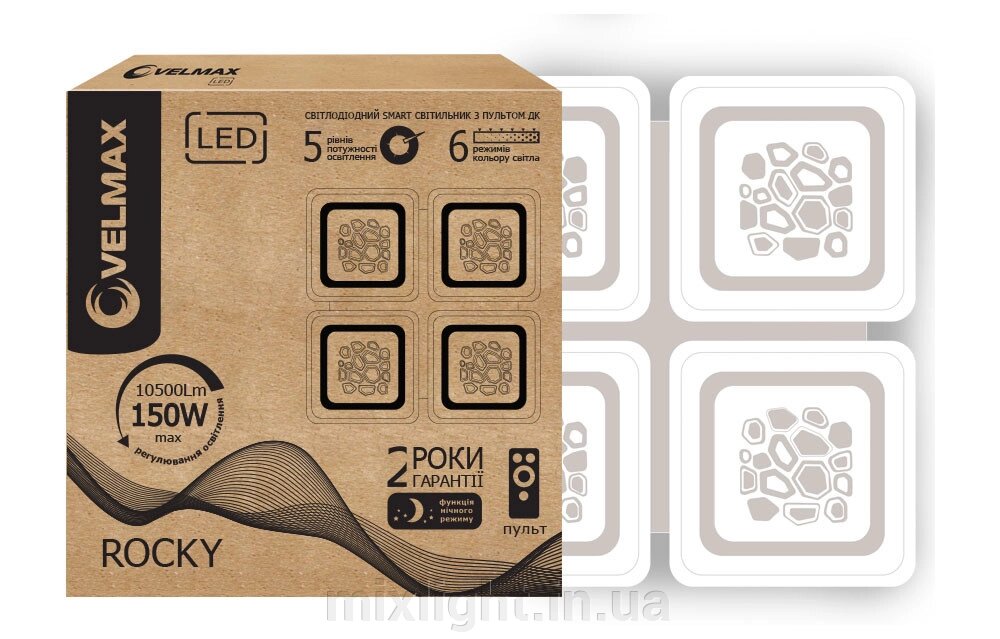 LED світильник smart 150W VELMAX з пультом дистанційного керування V-CL-ROCKY 3000K-6500K 10500Lm від компанії Mixlight - фото 1