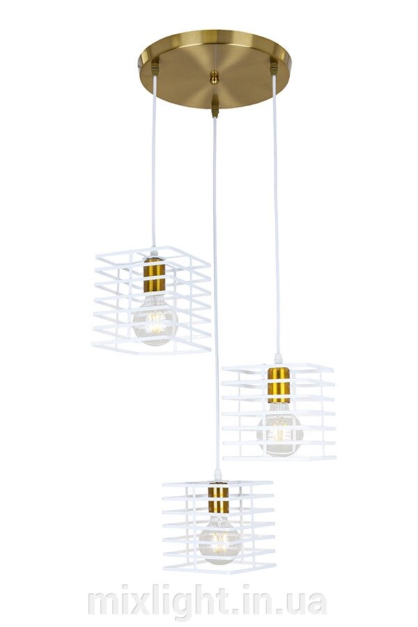 Люстра підвісна на 3 білих плафони з металевих прутів Levistella 756PR104F-3 BRZ+WH (300) від компанії Mixlight - фото 1