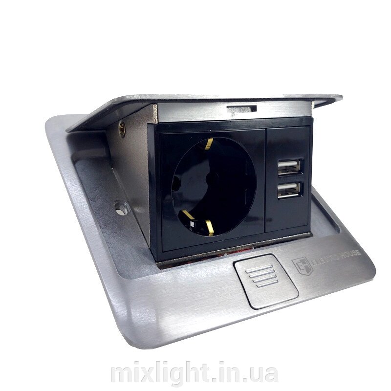 Маленька розетка для алюмінію підлоги 16 A + 2 USB 2.1 A IP44 від компанії Mixlight - фото 1