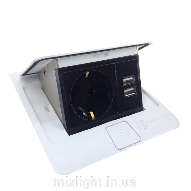 Маленька розетка для підлоги біла 16 A + 2 USB 2.1 A IP44 від компанії Mixlight - фото 1