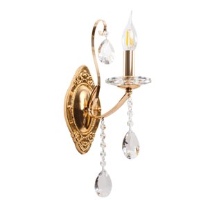 Настінне золоте бра на одну свічку зі скляними підвісками у класичному стилі Sirius B NH4921/1W