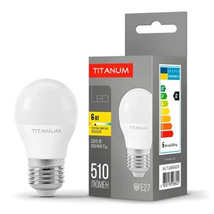 Лампа світлодіодна G45 кулька LED 6W E27 3000K 510 Lm TITANUM