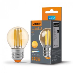 Світлодіодна філаментна LED лампа G45FA 4W кулька E27 2200K філамент бронза VIDEX Filament