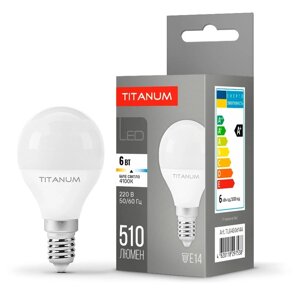 Лампа світлодіодна LED G45 кулька 6W E14 4100K 510 Lm TITANUM