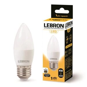 LED лампа 4W свічка Lebron L-С37 Е27 4100K 320Lm кут 220°