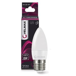 Світлодіодна лампа 6W свічка Velmax LED V-C37 E27 4100K 540Lm кут 260 °