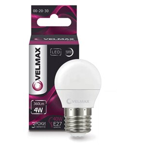 Світлодіодна лампа 4W кулька Velmax LED V-G45 E27 4100K 360Lm кут 220°