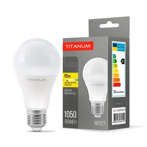 Світлодіодна лампа груша LED A60 12W E27 3000K 1050 Lm TITANUM