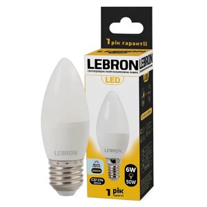 Світлодіодна лампа свічка 6W Lebron L-С37 Е14 6500K 480Lm 220V