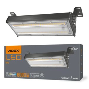 Промисловий висотний LED світильник лінійний 50W 5000K 6000 Lm чорний 220V вологозахищений IP65 VIDEX HB022