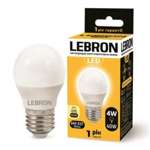 Світлодіодна лампа 4W кулька Lebron LED L-G45 Е27 3000K 320Lm кут 240 °