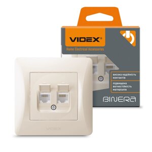 Розетка CAT6+CAT3 подвійна VIDEX BINERA кремова VF-BNSK2PC6TF3-CR