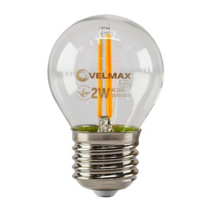 LED лампа 2W E27 Velmax V-Filament-G45 куля помаранчевий