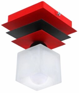 Стельова люстра на 1 білий квадратний плафон та комбінованою основою чорний з червоним Sirius PR 1006/1