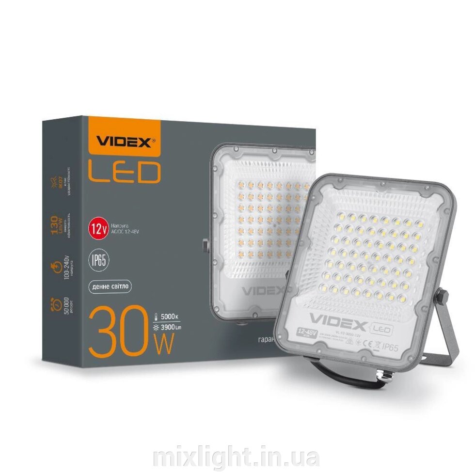 Прожектор LED 30W 5000K VIDEX PREMIUM 12-24V Сірий VL-F2-305G-12V від компанії Mixlight - фото 1