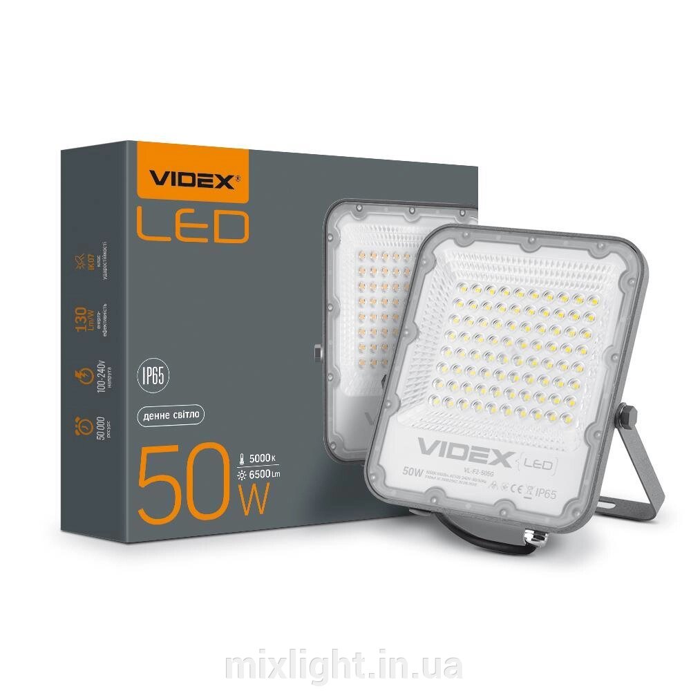 Прожектор LED 50W 5000K VIDEX PREMIUM вуличний сірий VL-F2-505G від компанії Mixlight - фото 1