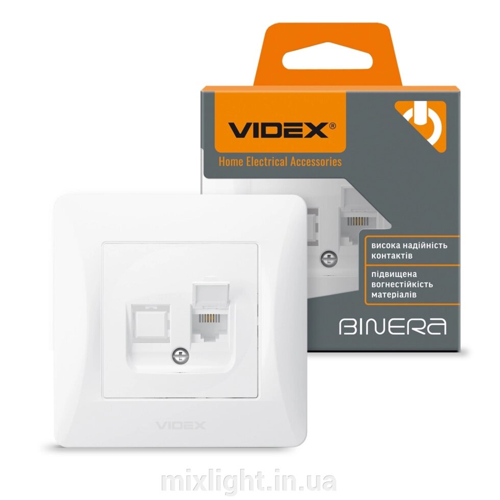 Розетка CAT3 одинарна телефонна VIDEX BINERA біла VF-BNSK1TF3-W від компанії Mixlight - фото 1