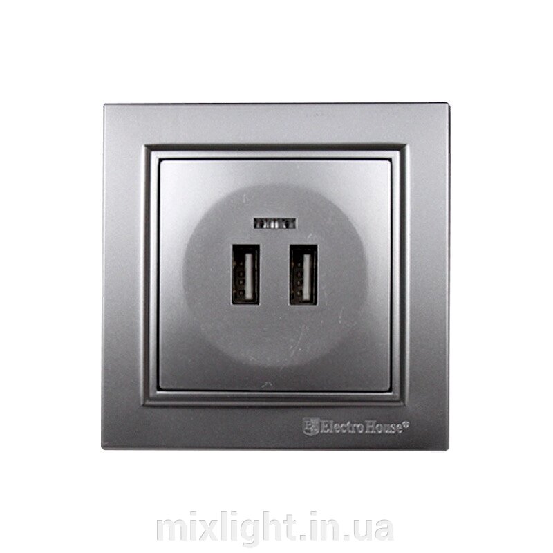 Розетка USB (2 порти) 2 A Enzo Срібний камінь від компанії Mixlight - фото 1