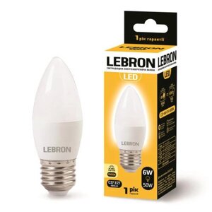 Світлодіодна лампа 6W Lebron свічка LED L-С37 6W Е27 3000K 480Lm кут 220 °