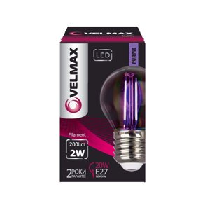 Світлодіодна лампа фіолетова 2W E27 VELMAX V-Filament-G45 200Lm