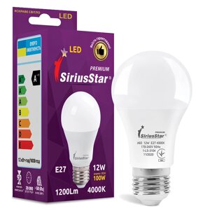 Світлодіодна LED лампа A60 груша 12W E27 4000K 1200 Lm SiriusStar 3104