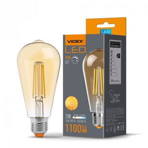 Світлодіодна LED лампа груша ST64FA 10W E27 2200K філамент бронза VIDEX Filament