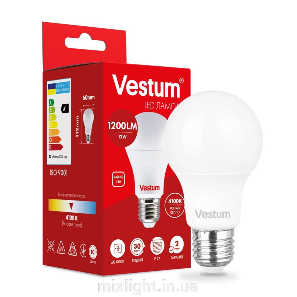 Світлодіодна лампа Vestum A60 12W 4100K 220V E27 1-VS-1103 від компанії Mixlight - фото 1