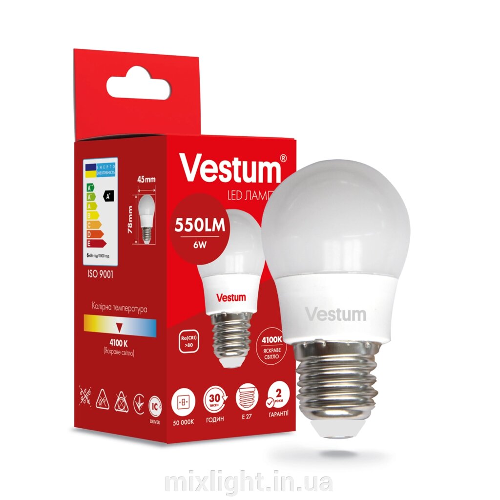 Світлодіодна лампа Vestum G45 6W 4100K 220V E27 1-VS-1201 від компанії Mixlight - фото 1